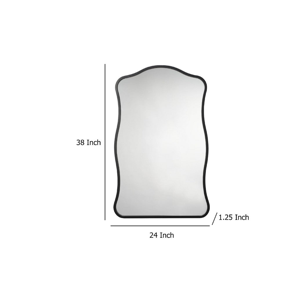 Ari Wall Mirror, 38 Inch, Black Metal Wavy Frame, Hand Forged Iron -BM334570