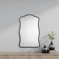 Ari Wall Mirror, 38 Inch, Black Metal Wavy Frame, Hand Forged Iron -BM334570