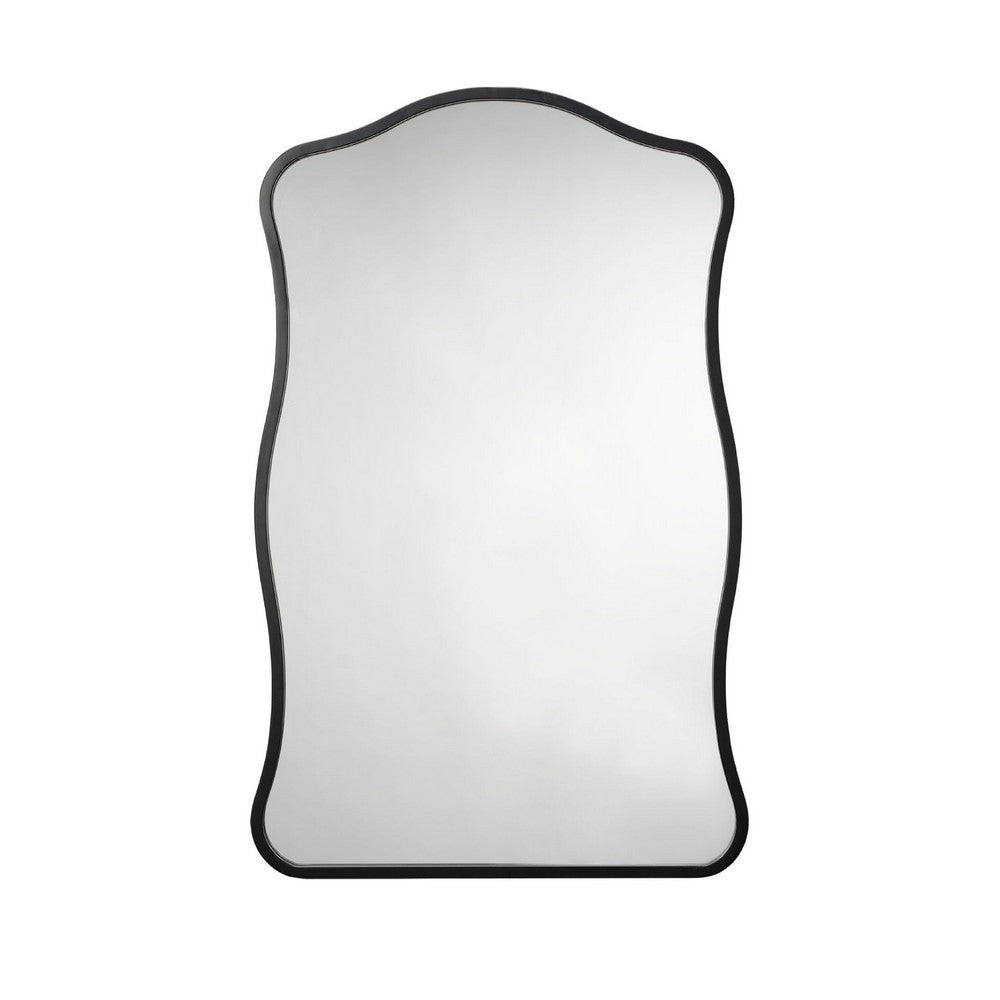 Ari Wall Mirror, 38 Inch, Black Metal Wavy Frame, Hand Forged Iron -BM334570