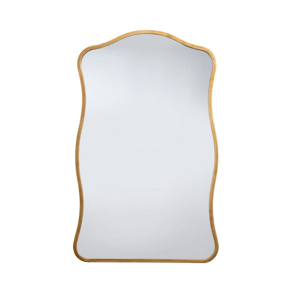 Ari Wall Mirror, 38 Inch, Brass Metal Wavy Frame, Hand Forged Iron -BM334571