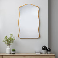 Ari Wall Mirror, 38 Inch, Brass Metal Wavy Frame, Hand Forged Iron -BM334571