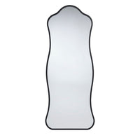 Ari Floor Mirror, 58 Inch, Black Metal Wavy Frame, Hand Forged Iron -BM334572
