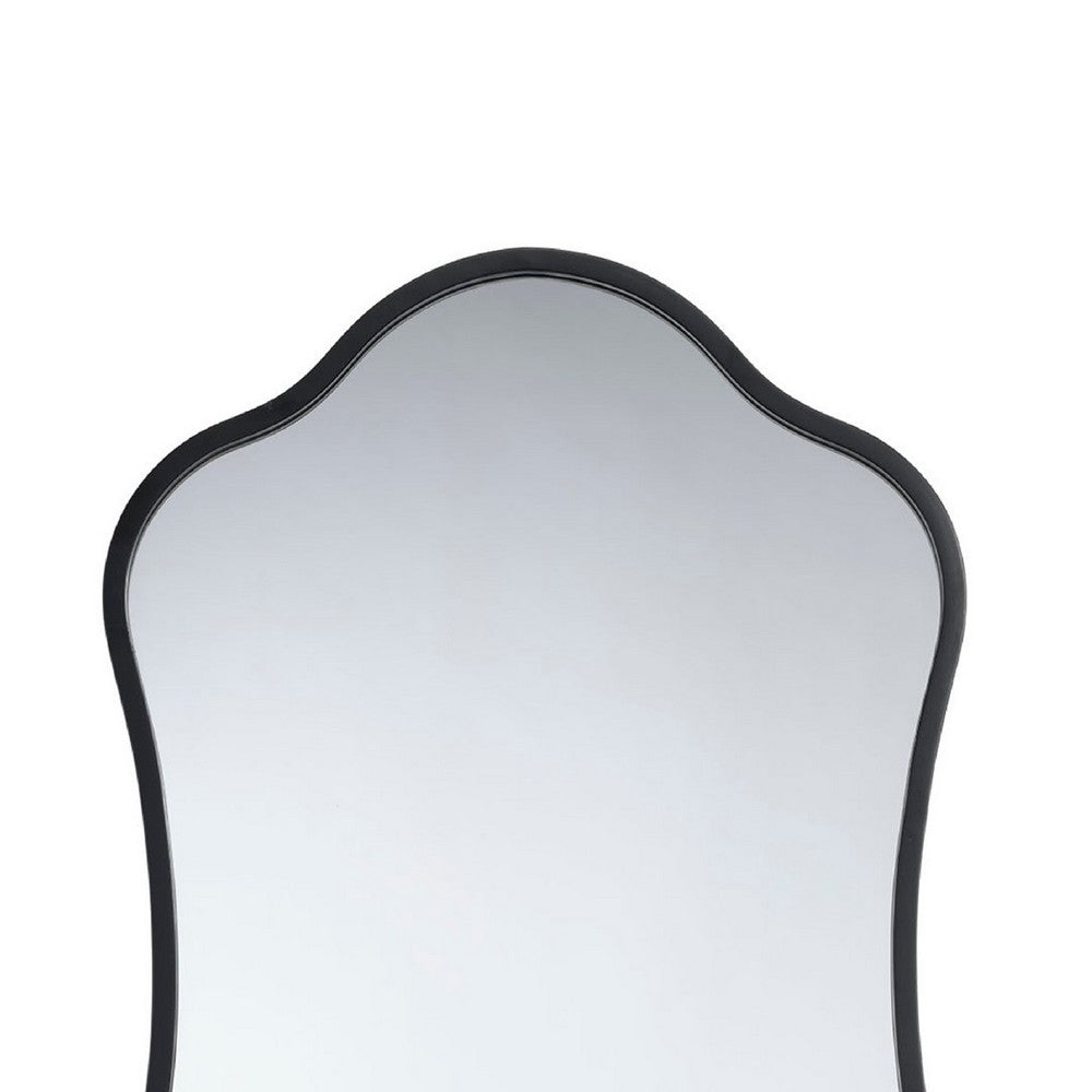 Ari Floor Mirror, 58 Inch, Black Metal Wavy Frame, Hand Forged Iron -BM334572