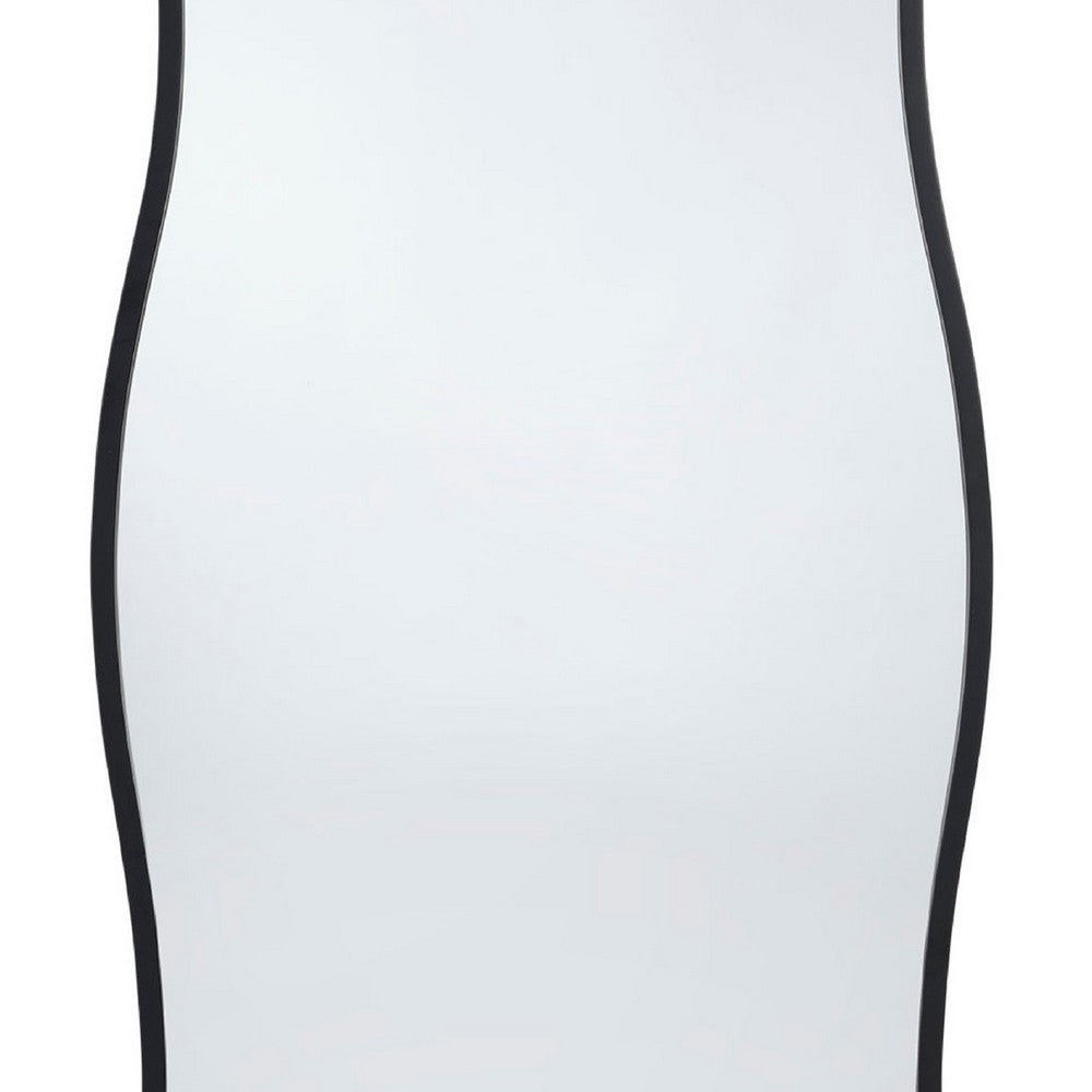 Ari Floor Mirror, 58 Inch, Black Metal Wavy Frame, Hand Forged Iron -BM334572