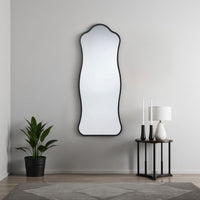 Ari Floor Mirror, 58 Inch, Black Metal Wavy Frame, Hand Forged Iron -BM334572