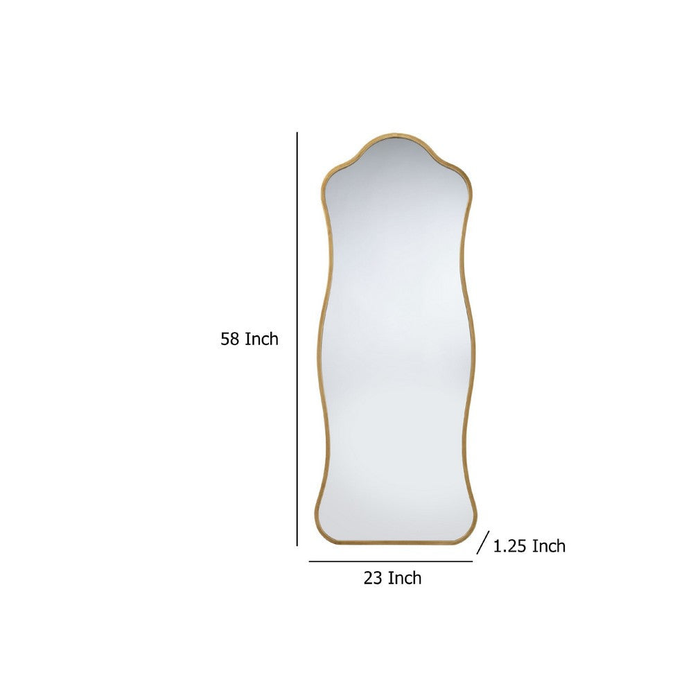 Ari Floor Mirror, 58 Inch, Brass Metal Wavy Frame, Hand Forged Iron -BM334573