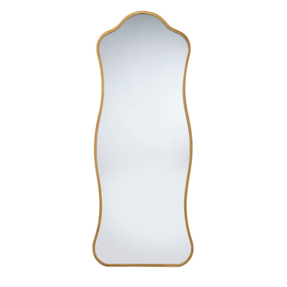Ari Floor Mirror, 58 Inch, Brass Metal Wavy Frame, Hand Forged Iron -BM334573