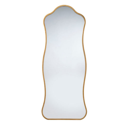 Ari Floor Mirror, 58 Inch, Brass Metal Wavy Frame, Hand Forged Iron -BM334573