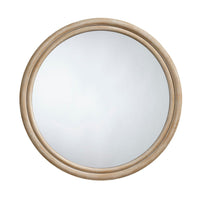 Riri Round Wall Mirror, 36 Inch Brown Wood Frame, Non Beveled Frame -BM334574