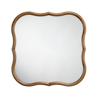 Deri Scalloped Wall Mirror, 31 Inch Brown Frame, Non Beveled Edge -BM334576
