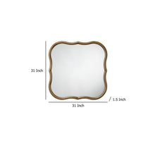 Deri Scalloped Wall Mirror, 31 Inch Brown Frame, Non Beveled Edge -BM334576