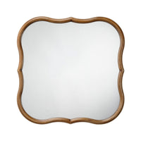 Deri Scalloped Wall Mirror, 31 Inch Brown Frame, Non Beveled Edge -BM334576