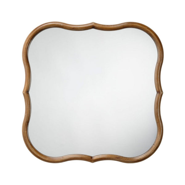 Deri Scalloped Wall Mirror, 31 Inch Brown Frame, Non Beveled Edge -BM334576