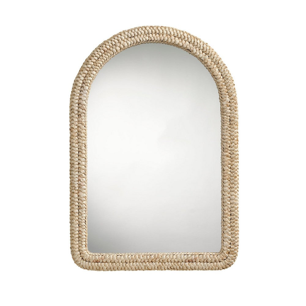 Grix Wall Mirror, 38 Inch Brown Braided Arch Frame, Woven Cornhusk -BM334577