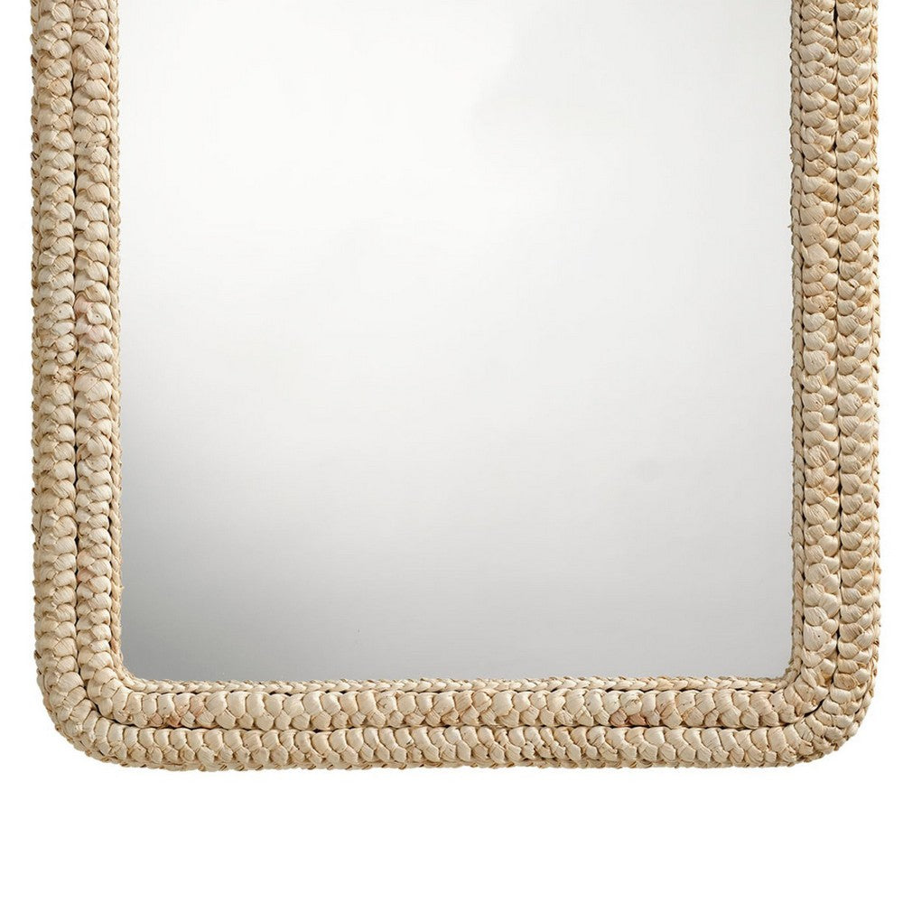 Grix Wall Mirror, 38 Inch Brown Braided Arch Frame, Woven Cornhusk -BM334577