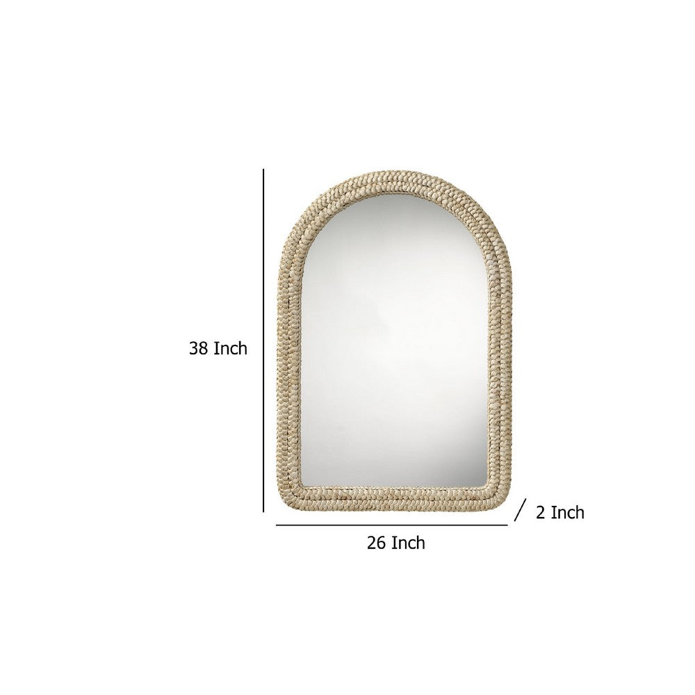Grix Wall Mirror, 38 Inch Brown Braided Arch Frame, Woven Cornhusk -BM334577