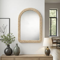 Grix Wall Mirror, 38 Inch Brown Braided Arch Frame, Woven Cornhusk -BM334577