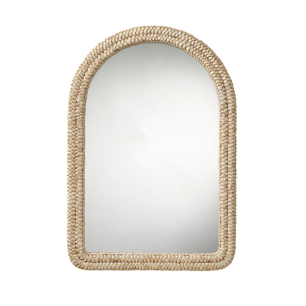Grix Wall Mirror, 38 Inch Brown Braided Arch Frame, Woven Cornhusk -BM334577