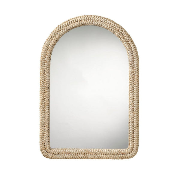 Grix Wall Mirror, 38 Inch Brown Braided Arch Frame, Woven Cornhusk -BM334577