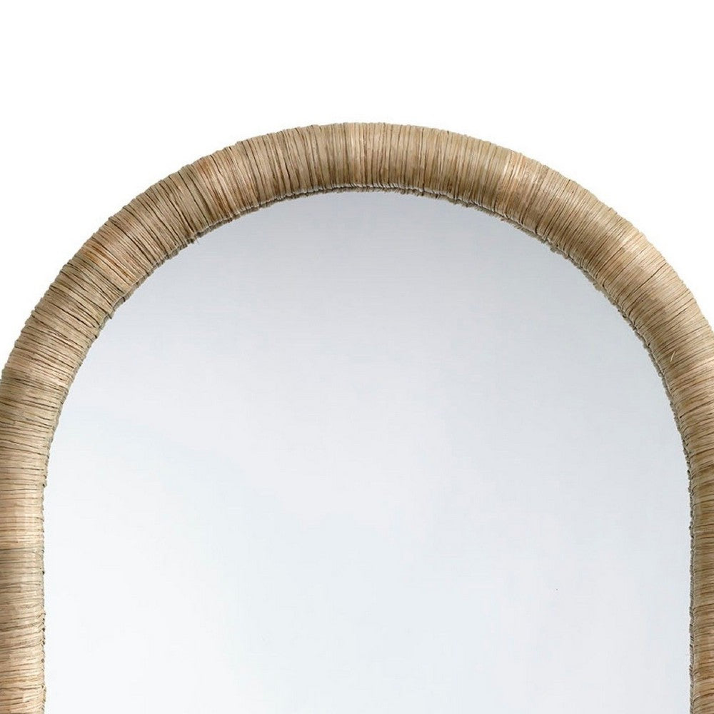 Tipz Wall Mirror, 34 Inch Natural Brown Arch Frame, Woven Seagrass -BM334578