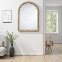 Tipz Wall Mirror, 34 Inch Natural Brown Arch Frame, Woven Seagrass -BM334578