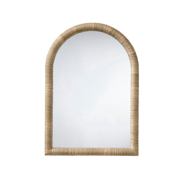 Tipz Wall Mirror, 34 Inch Natural Brown Arch Frame, Woven Seagrass -BM334578