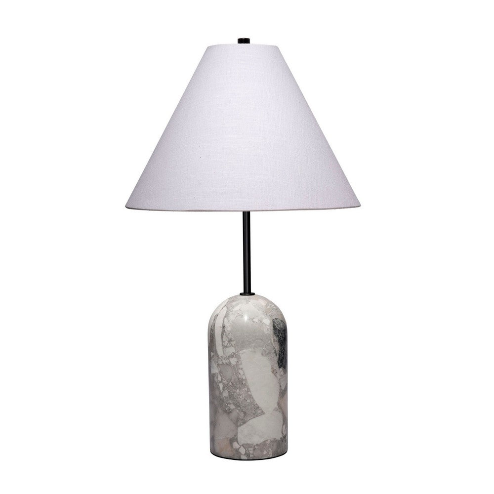 Hely Accent Table Lamp, Linen Cone Shade, Travertine Stone 28 Inch -BM334579