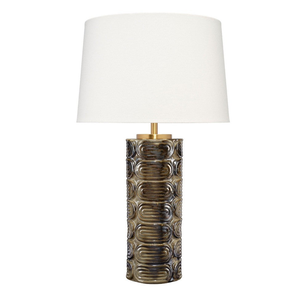 Wrix Accent Table Lamp, White Linen Shade, Ceramic Brown Base 29 Inch -BM334580