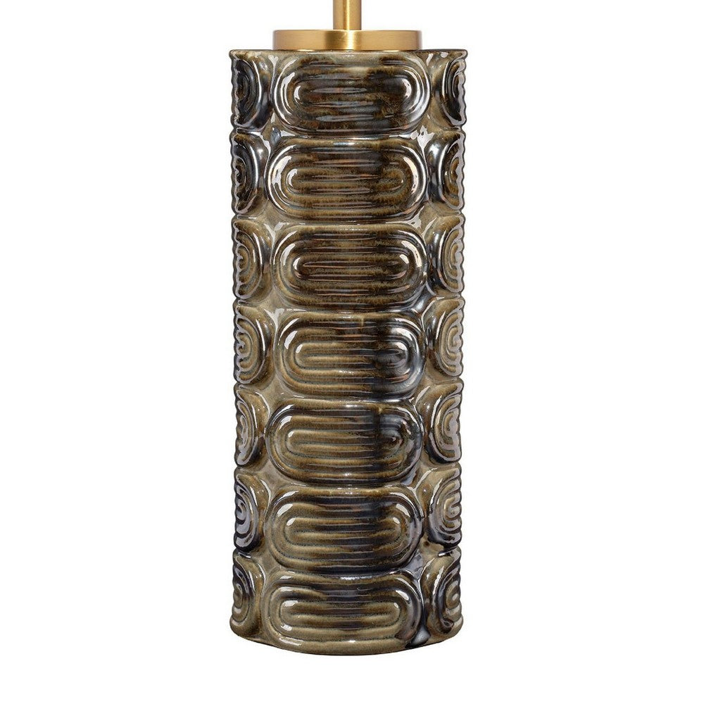 Wrix Accent Table Lamp, White Linen Shade, Ceramic Brown Base 29 Inch -BM334580