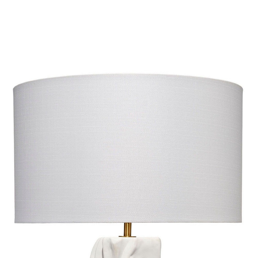 Sery Table Lamp, Linen Shade, Matte White Textured Ceramic 31 Inch -BM334581