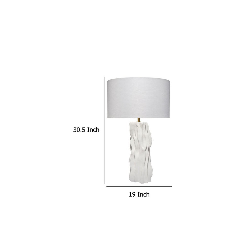 Sery Table Lamp, Linen Shade, Matte White Textured Ceramic 31 Inch -BM334581