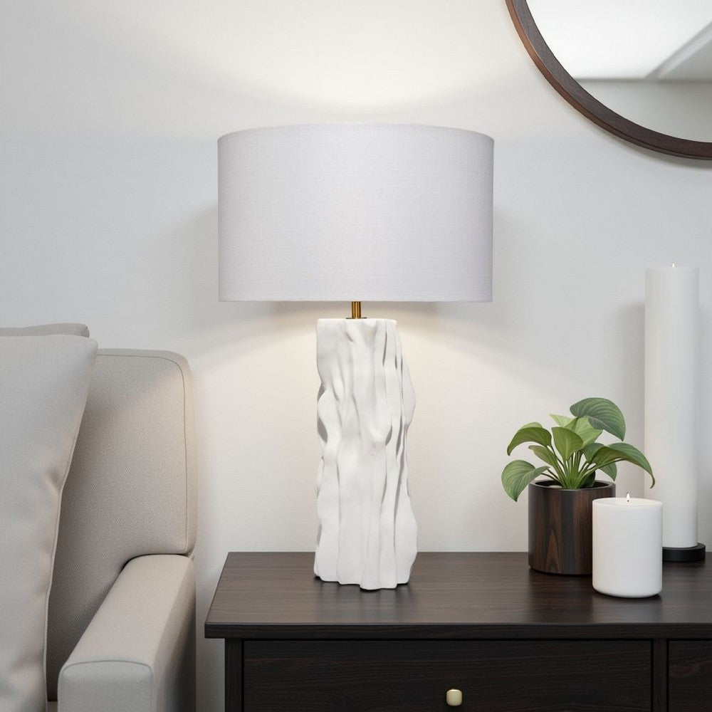 Sery Table Lamp, Linen Shade, Matte White Textured Ceramic 31 Inch -BM334581