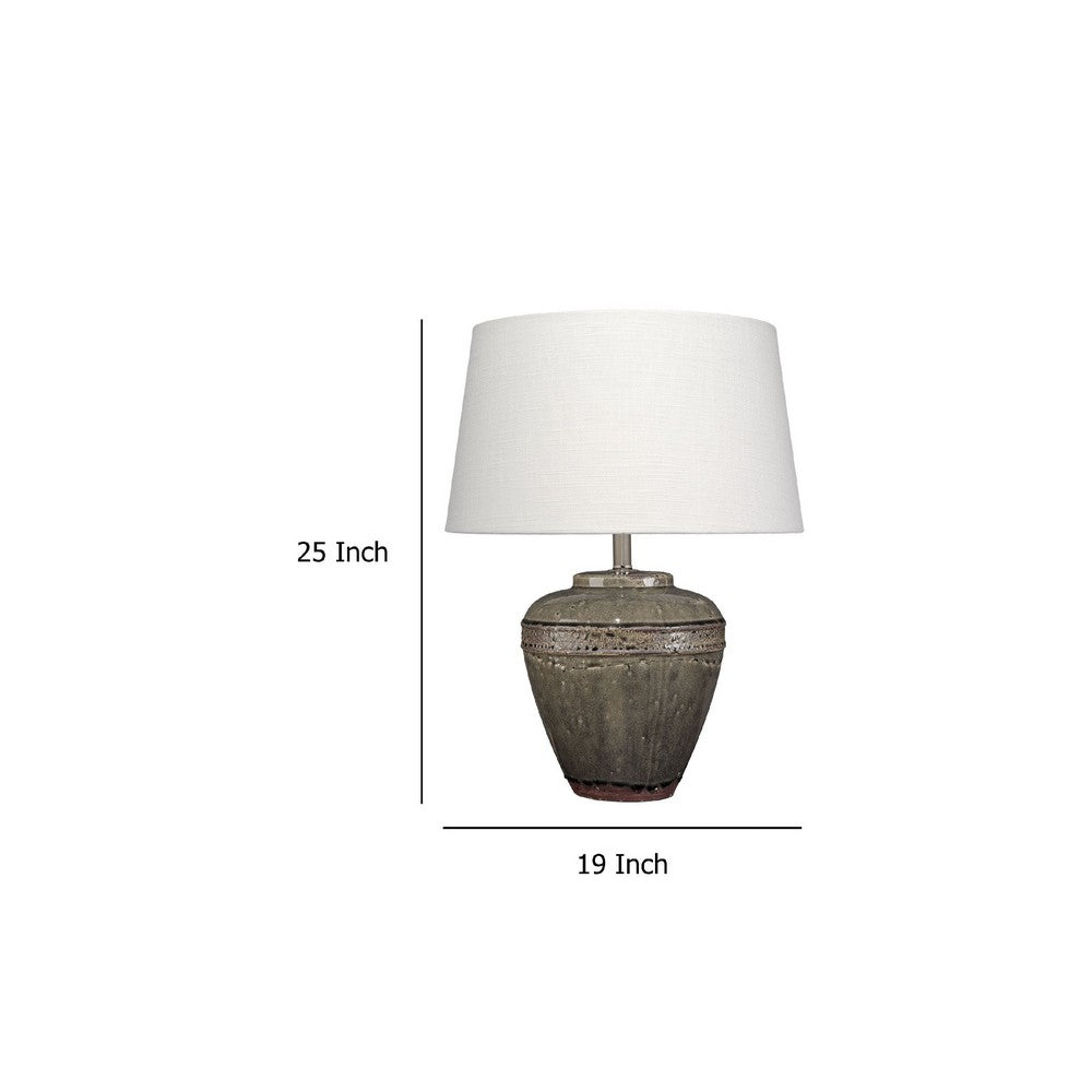 Avo Accent Table Lamp, White Linen, Antique Ceramic Design 25 Inch -BM334582
