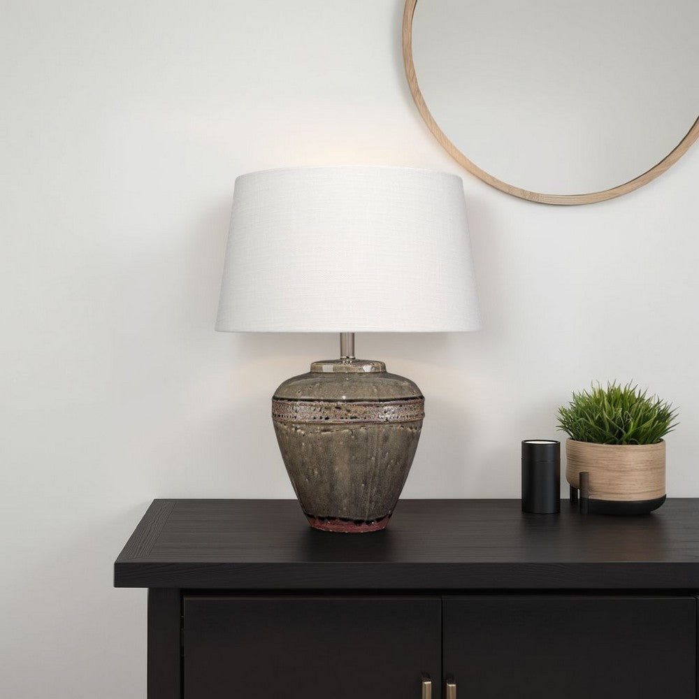 Avo Accent Table Lamp, White Linen, Antique Ceramic Design 25 Inch -BM334582
