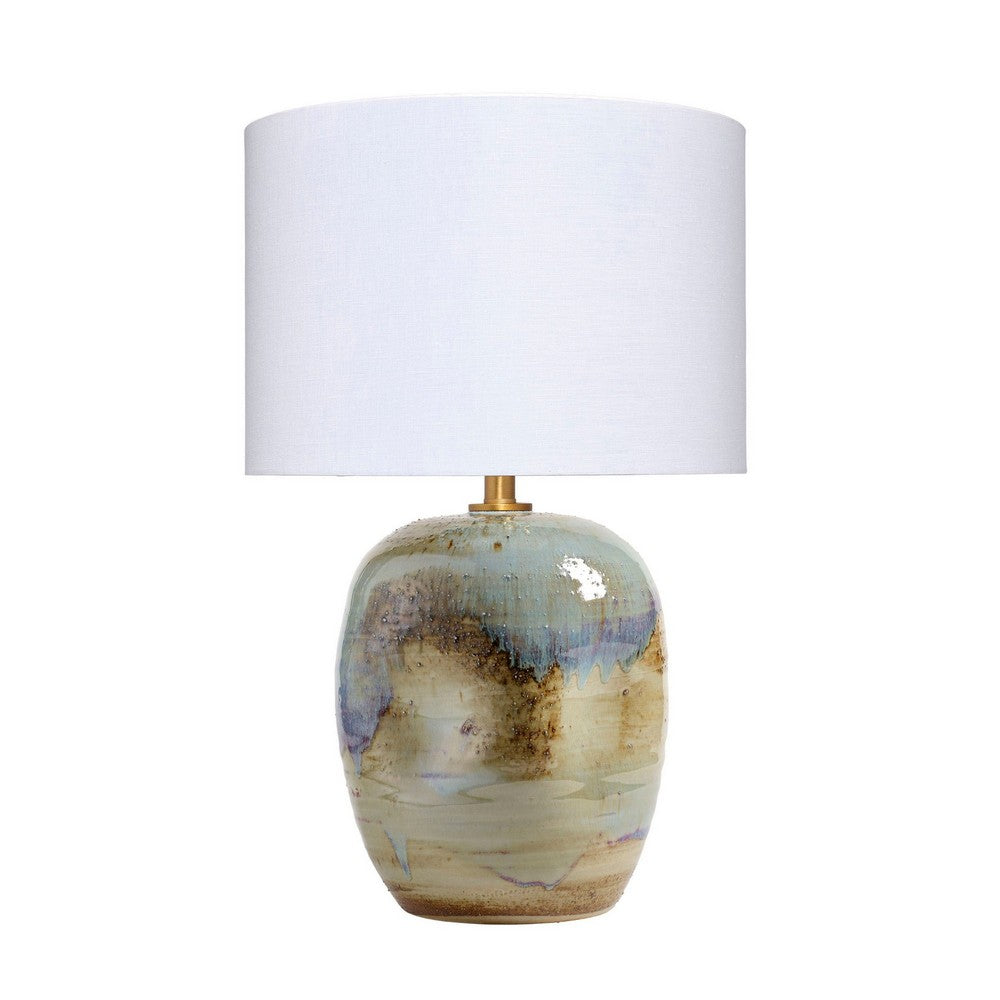 Sivy Accent Table Lamp, Linen, Round Abstract Ceramic Blue 26 Inch -BM334583