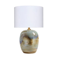 Sivy Accent Table Lamp, Linen, Round Abstract Ceramic Blue 26 Inch -BM334583