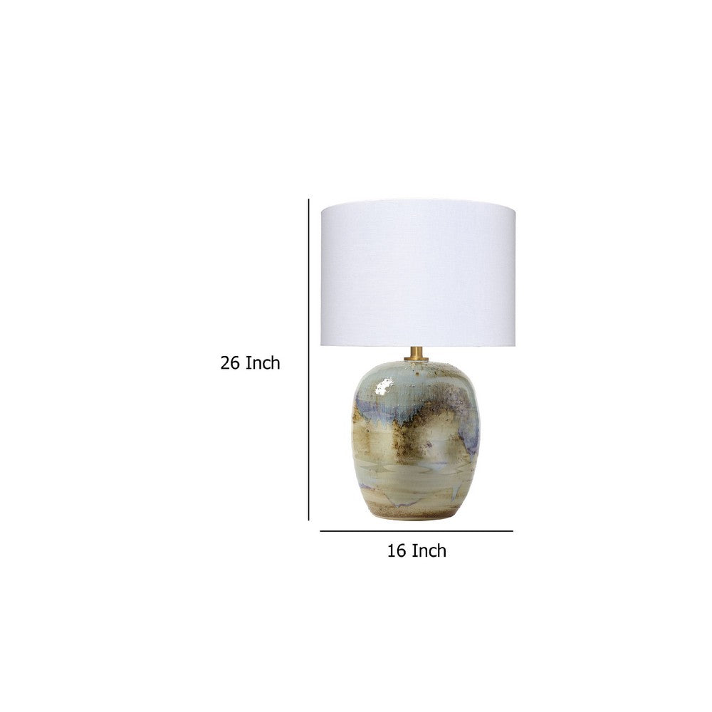Sivy Accent Table Lamp, Linen, Round Abstract Ceramic Blue 26 Inch -BM334583