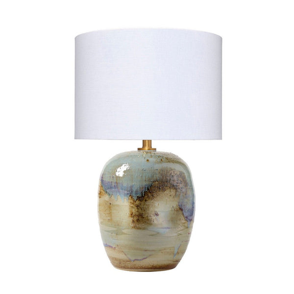Sivy Accent Table Lamp, Linen, Round Abstract Ceramic Blue 26 Inch -BM334583
