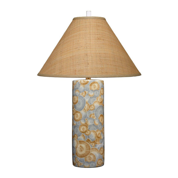 Eriy Accent Table Lamp, Brown Raffia Cone Shade, Blue Abstract 29 Inch -BM334584