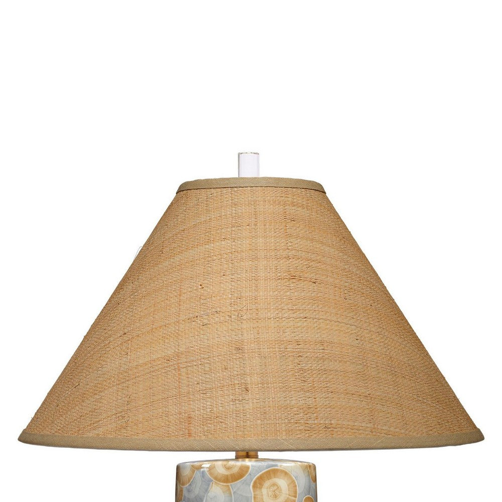 Eriy Accent Table Lamp, Brown Raffia Cone Shade, Blue Abstract 29 Inch -BM334584