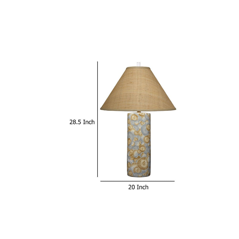 Eriy Accent Table Lamp, Brown Raffia Cone Shade, Blue Abstract 29 Inch -BM334584