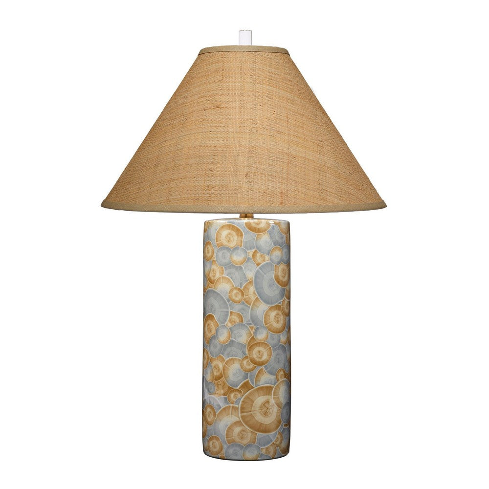 Eriy Accent Table Lamp, Brown Raffia Cone Shade, Blue Abstract 29 Inch -BM334584