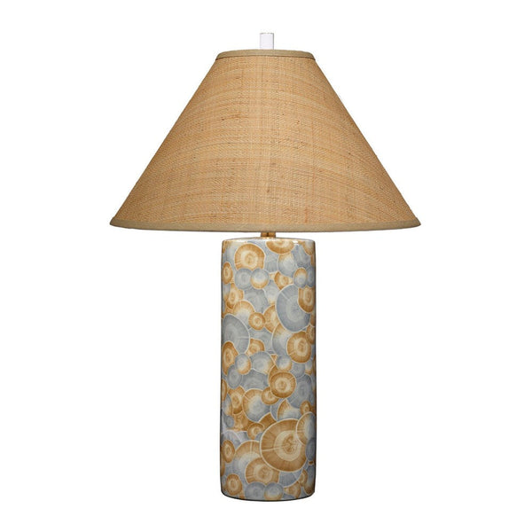 Eriy Accent Table Lamp, Brown Raffia Cone Shade, Blue Abstract 29 Inch -BM334584