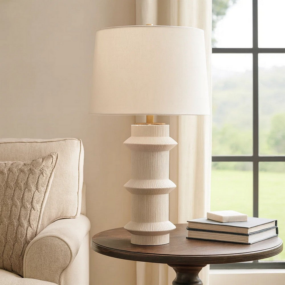 Disy Accent Table Lamp, Linen, Turned Sculptural Polyresin 30 Inch -BM334585