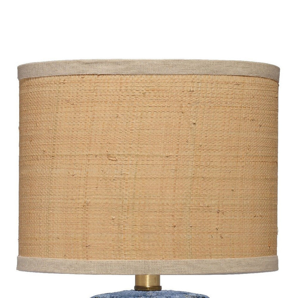 Absy Accent Table Lamp, Brown Oval Raffia Shade, Abstract Blue 23 Inch -BM334586