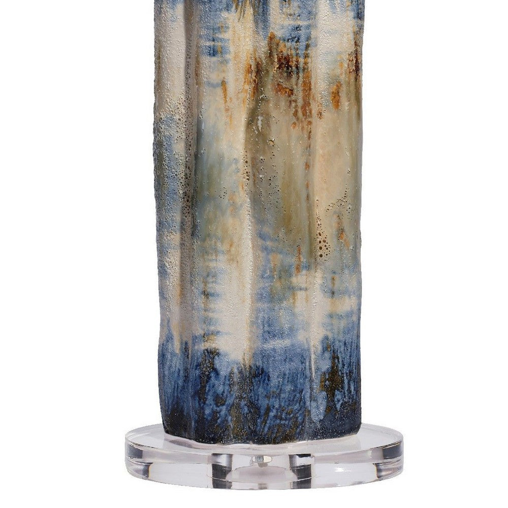 Absy Accent Table Lamp, Brown Oval Raffia Shade, Abstract Blue 23 Inch -BM334586