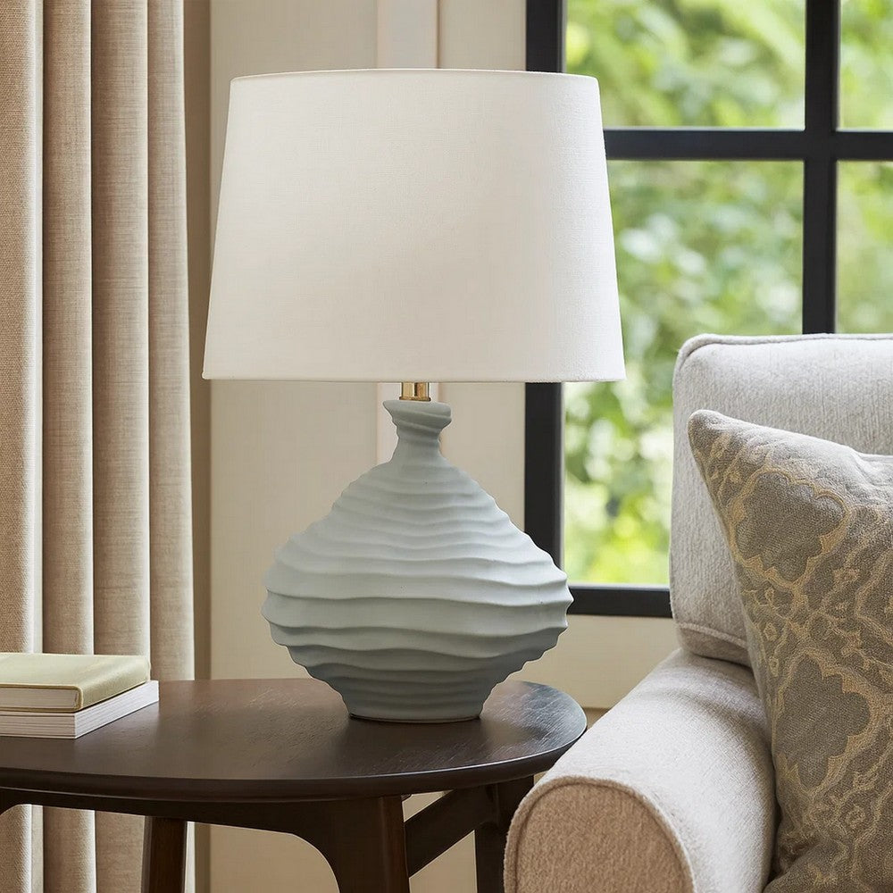 Ozy Accent Table Lamp, Linen Shade, Light Blue Turned Ceramic 23 Inch -BM334588