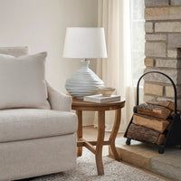 Ozy Accent Table Lamp, Linen Shade, Light Blue Turned Ceramic 23 Inch -BM334588