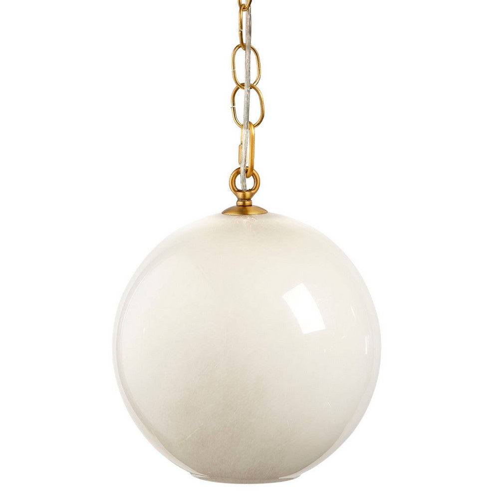 Tero Ceiling Pendant Light, Beige Blown Glass, Antique Brass, 12 Inch -BM334591