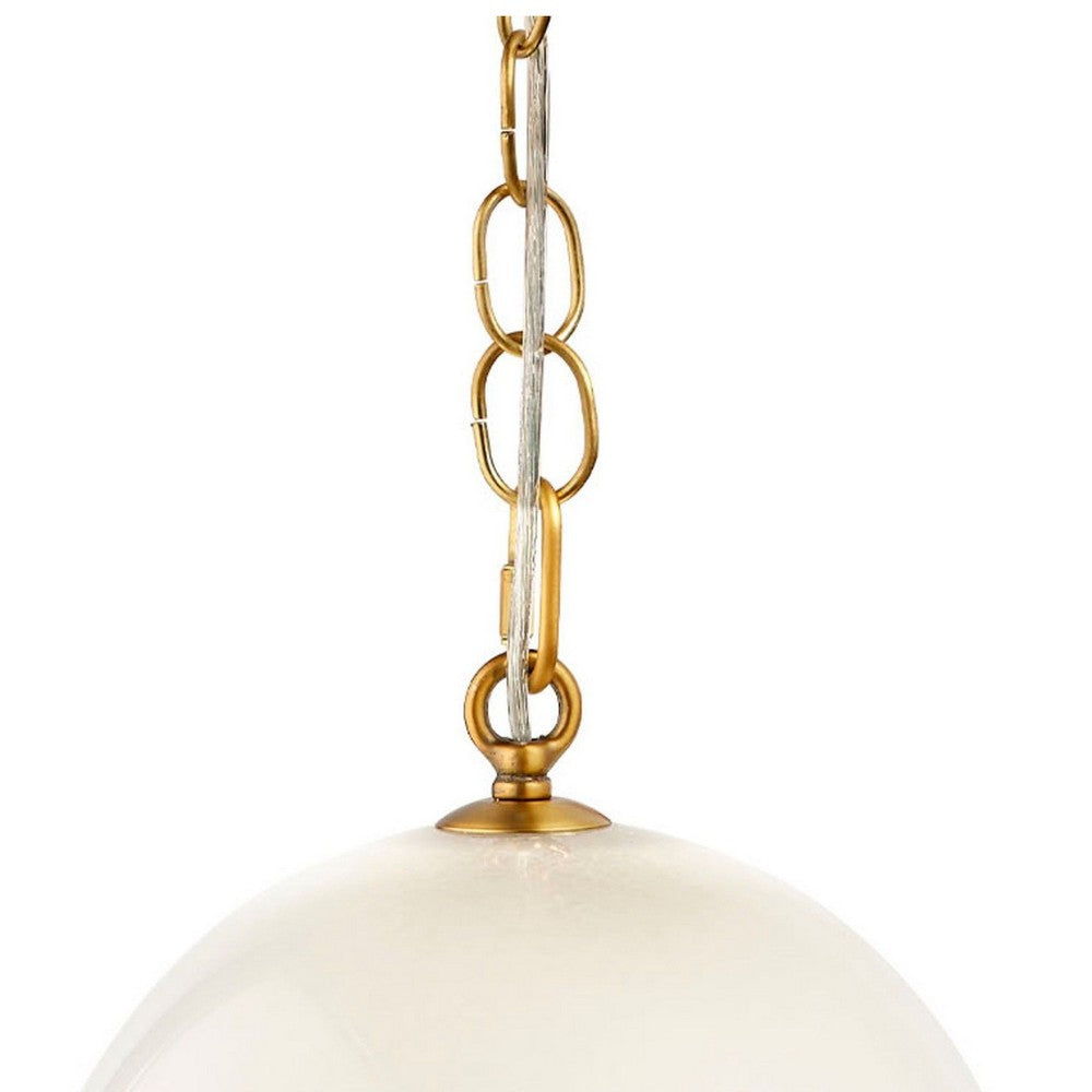 Tero Ceiling Pendant Light, Beige Blown Glass, Antique Brass, 12 Inch -BM334591